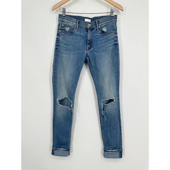 MOTHER The Muse Skinny Jeans Mid-Rise Destroyed Distressed Raw Hem in Wild Thing - Picture 9 of 14